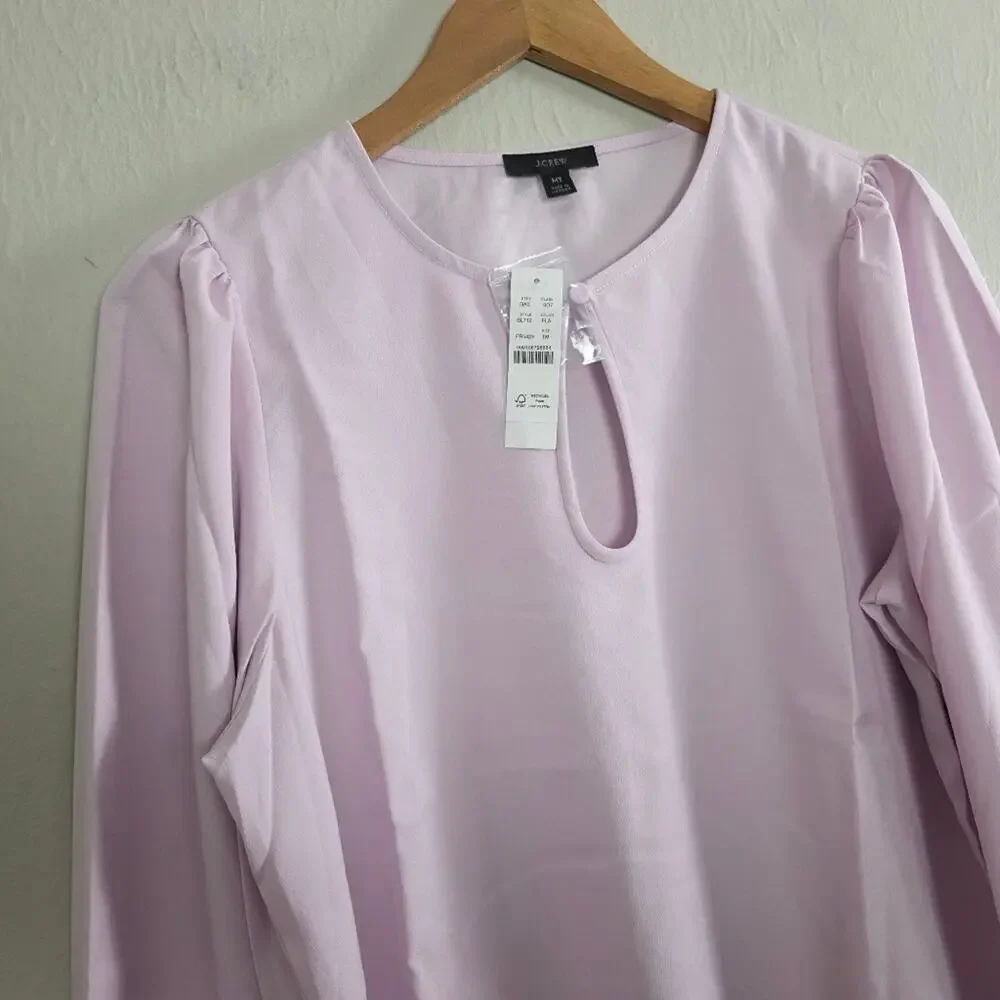 J. Crew Lavender Puff Sleeve Satin Back Crepe Blouse Top Tall Medium NWT